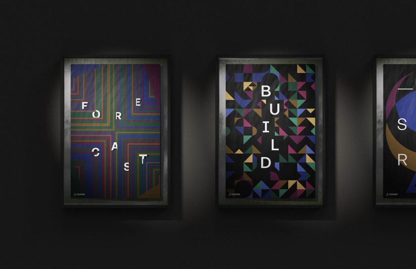 Jigsaw 安全技術(shù)科技公司logo設(shè)計(jì)vi設(shè)計(jì)，剪切的幾何圖形