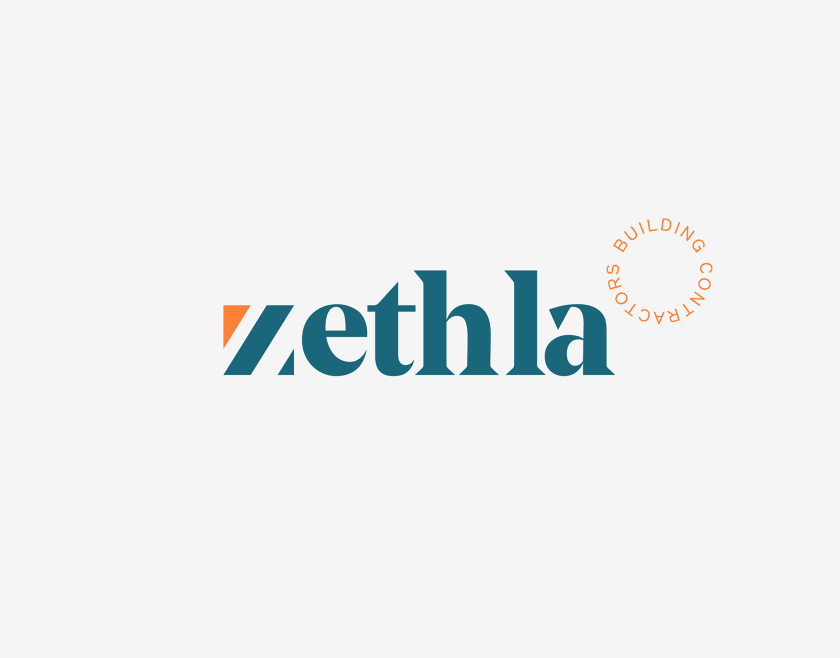 Zethla 建筑公司logo設(shè)計(jì)vi設(shè)計(jì)，正方形被斜切出字母Z+藍(lán)橙工業(yè)配色