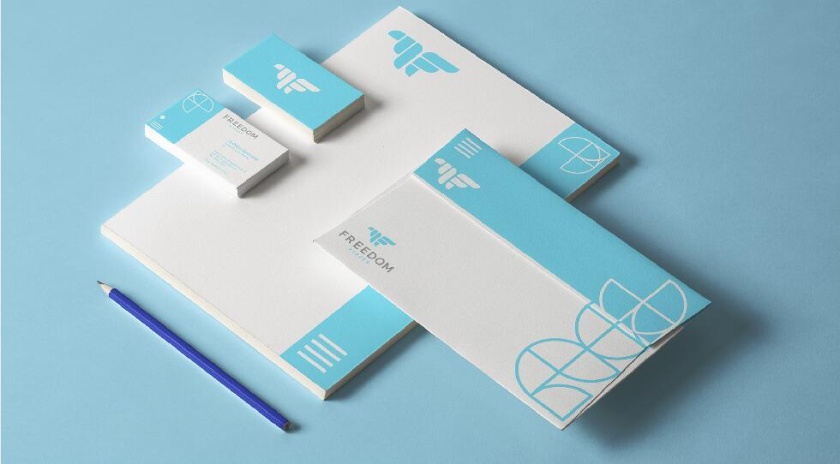 Freedom 旅游公司logo設(shè)計(jì)vi設(shè)計(jì)，輕快的淺藍(lán)色風(fēng)格