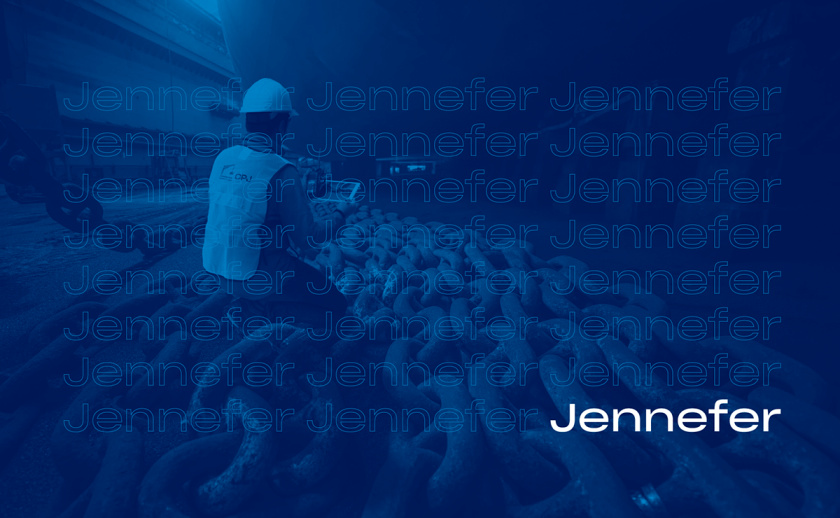 Jennefer國(guó)際港口品牌vi形象設(shè)計(jì)logo設(shè)計(jì)，大型起吊機(jī)元素與沉穩(wěn)活力藍(lán)色配色