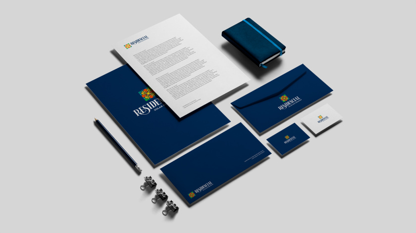 Residencial高端住宅地產(chǎn)logo設(shè)計(jì)vi設(shè)計(jì)，教堂+太陽(yáng)+想日款+馬賽克元素