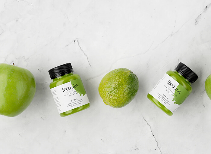 FoodSpa健康排毒果汁食品包裝設(shè)計(jì)，自然水彩配色方案