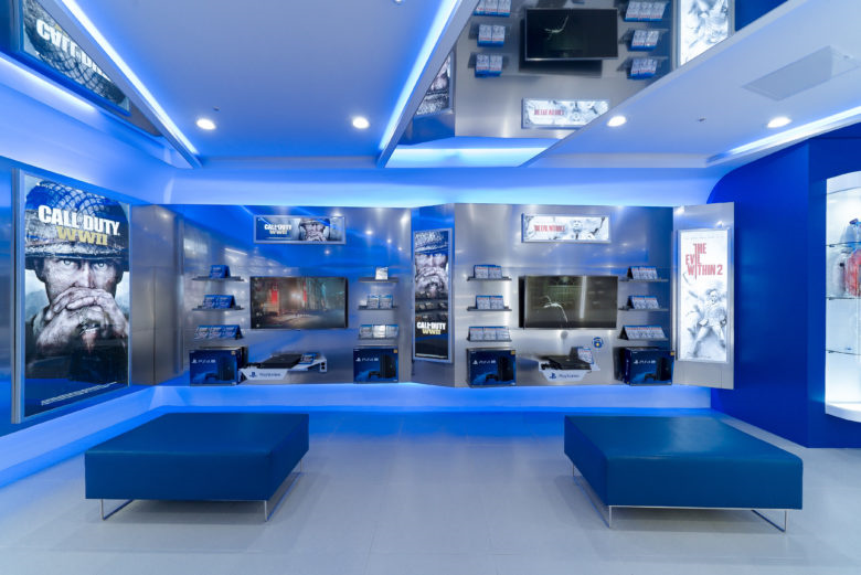 PlayStation 品牌電競(jìng)游戲設(shè)備線下店鋪空間設(shè)計(jì)，藍(lán)色科技風(fēng)格