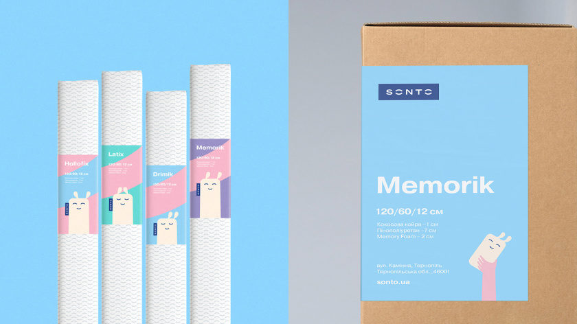 Sonto兒童床墊品牌vi視覺形象識(shí)別設(shè)計(jì)，源自床墊造型的可愛二維卡通設(shè)計(jì)