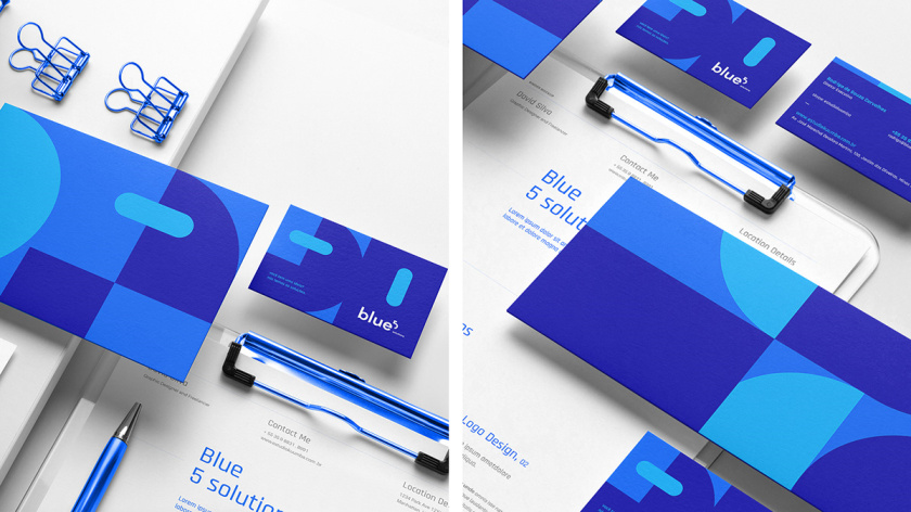 Blue 5 Solutions 科技公司企業(yè)品牌形象vi設(shè)計(jì),,幾何同色系藍(lán)色色塊輔助圖形 Blue 5 Solutions 科技公司企業(yè)品牌形象vi設(shè)計(jì),,幾何同色系藍(lán)色色塊輔助圖形