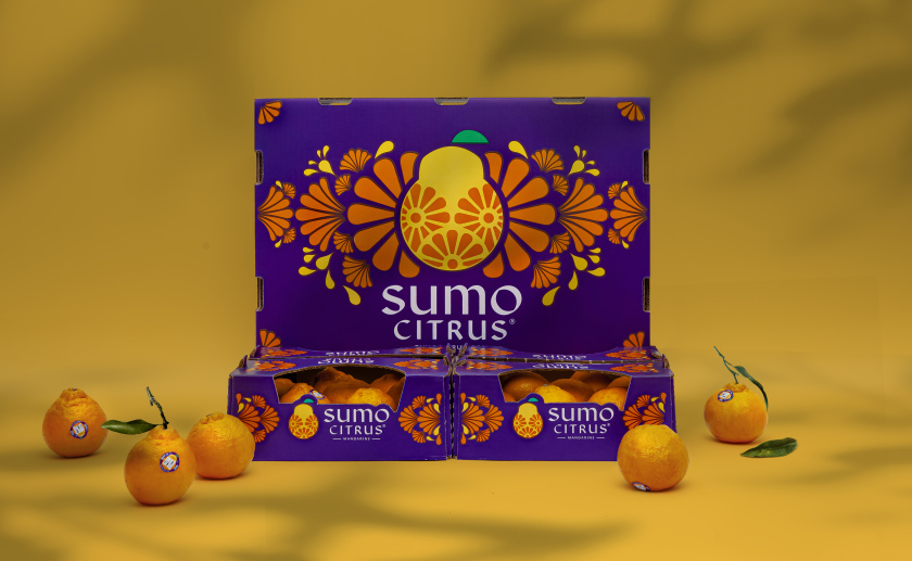 Sumo Citrus 橘子包裝箱設(shè)計靈感來自水果的獨特形狀和日式圖案