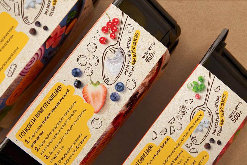 Kak Doma就像在家混沌餃子肉餡糕點冷凍保鮮烹飪食品包裝設(shè)計，手繪圖案+實物照片