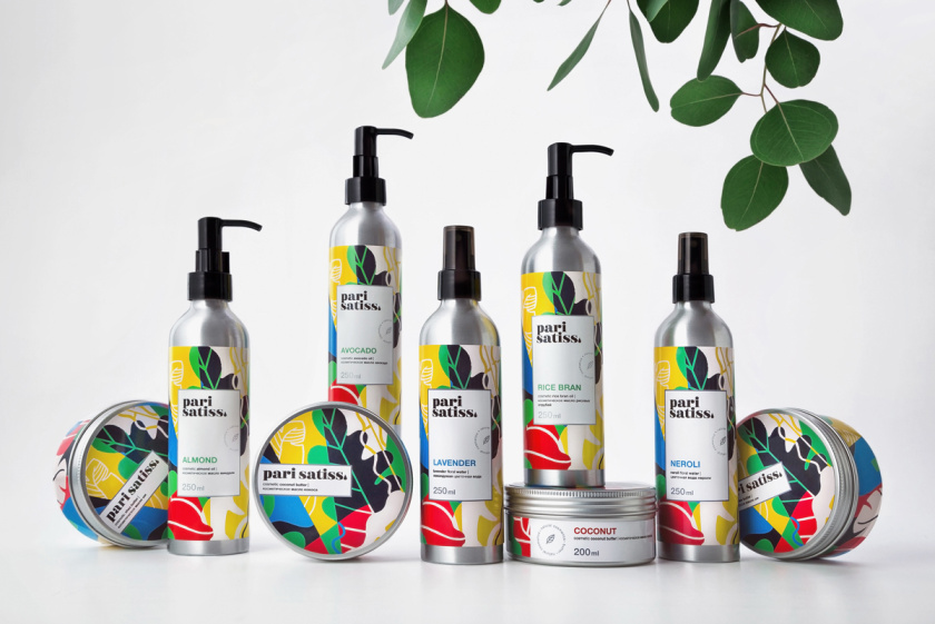 Pari Satiss天然化妝品包裝設計，天然有機植物抽象插畫圖案