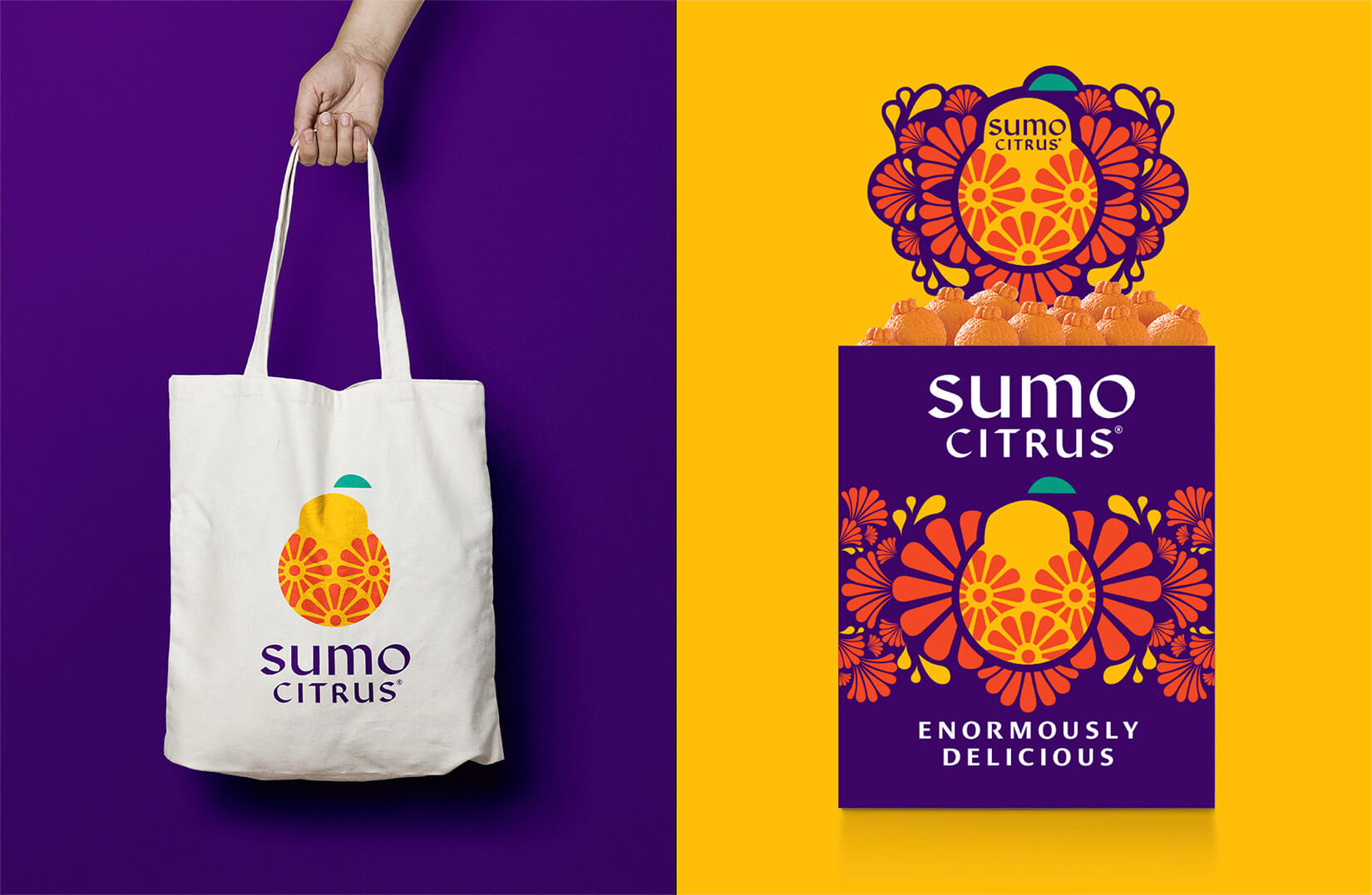 Sumo Citrus 橘子包裝箱設(shè)計(jì)靈感來自水果的獨(dú)特形狀和日式圖案