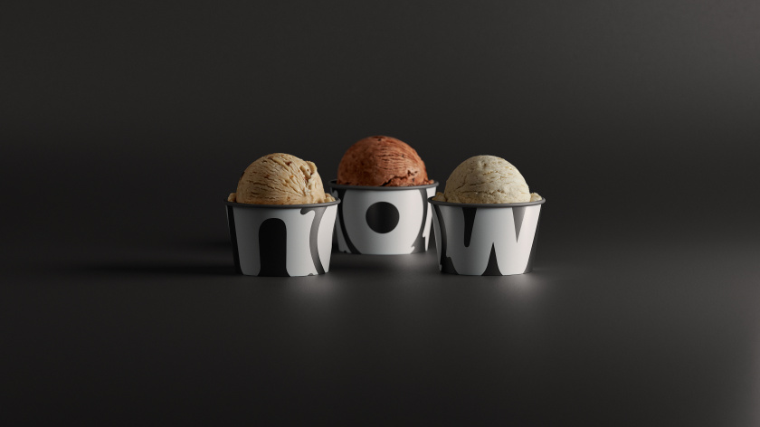 Naturals Now 黑白風(fēng)格冰淇淋包裝設(shè)計(jì),像奶油流動的白色大寫字母now Naturals Now 黑白風(fēng)格冰淇淋包裝設(shè)計(jì),像奶油流動的白色大寫字母now