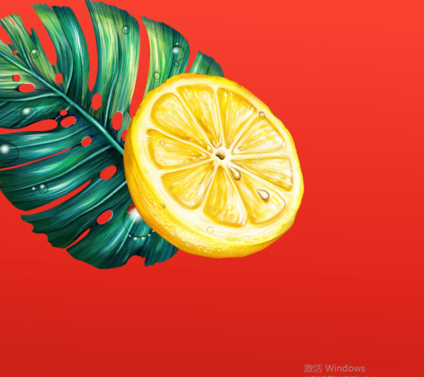 Wild Leaf 野葉硬茶水果混合茶飲飲料易拉罐包裝設(shè)計(jì)，紅色熱帶雨林插畫風(fēng)格-橙子插畫