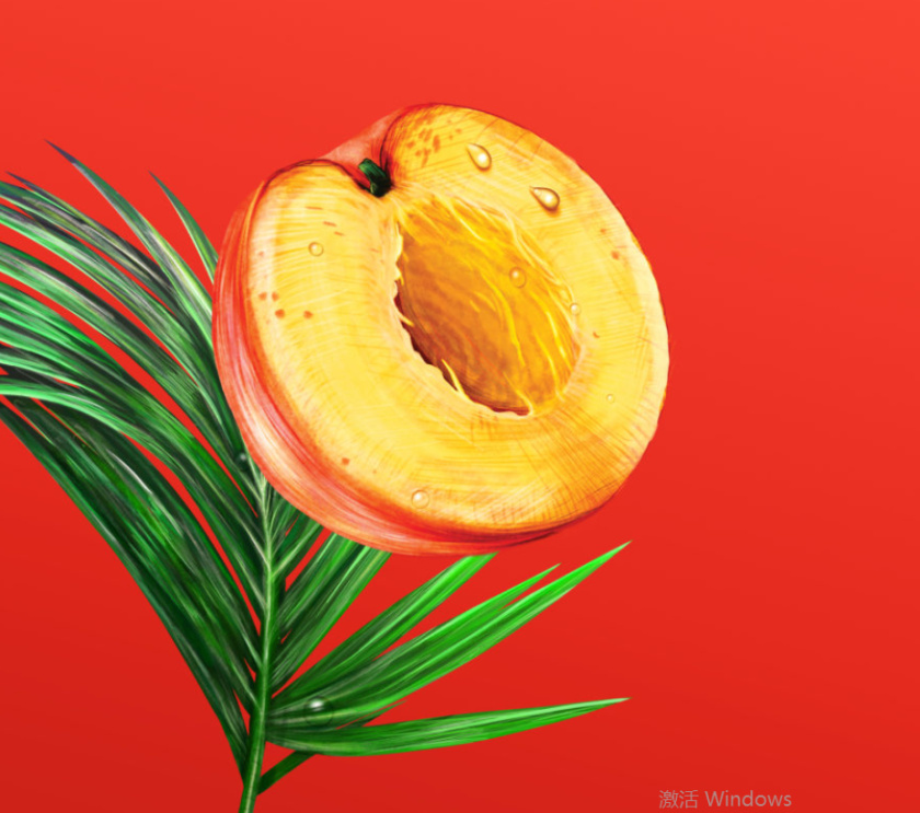 Wild Leaf 野葉硬茶水果混合茶飲飲料易拉罐包裝設(shè)計(jì)，紅色熱帶雨林插畫風(fēng)格-桃子插畫