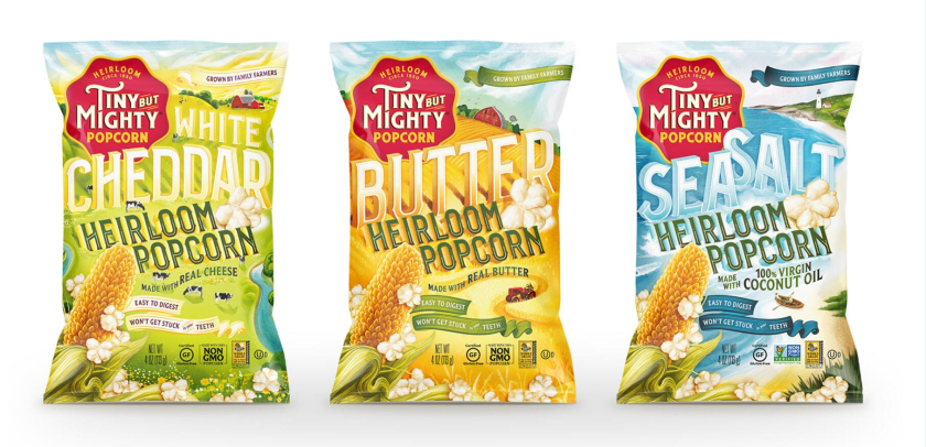 Tiny Mighty 袋裝爆米花包裝設(shè)計,非常藝術(shù)的田園風(fēng)格玉米與農(nóng)莊插畫設(shè)計 Tiny Mighty 袋裝爆米花包裝設(shè)計,非常藝術(shù)的田園風(fēng)格玉米與農(nóng)莊插畫設(shè)計