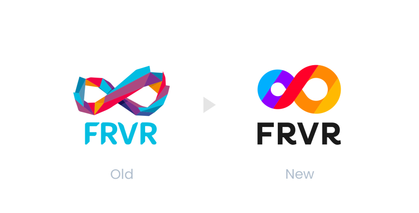 FRVR免費休閑游戲平臺網(wǎng)站品牌重塑，對角線顏色分割無窮大造型LOGO設(shè)計