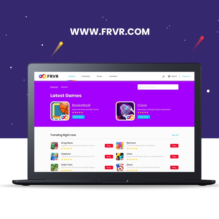 FRVR免費休閑游戲平臺網(wǎng)站品牌重塑，對角線顏色分割無窮大造型LOGO設(shè)計網(wǎng)站設(shè)計