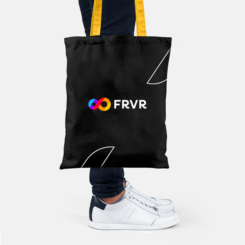 FRVR免費休閑游戲平臺網(wǎng)站品牌重塑，對角線顏色分割無窮大造型LOGO設(shè)計