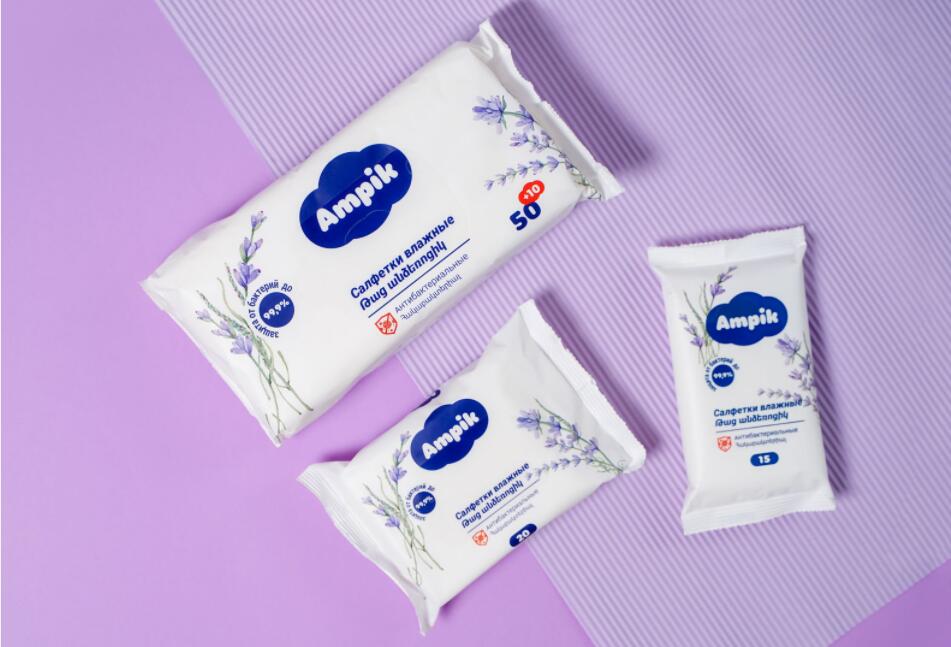 Ampik 安皮克消毒濕巾品牌命名與包裝設計，蓬松的云彩符號代表柔軟的棉花