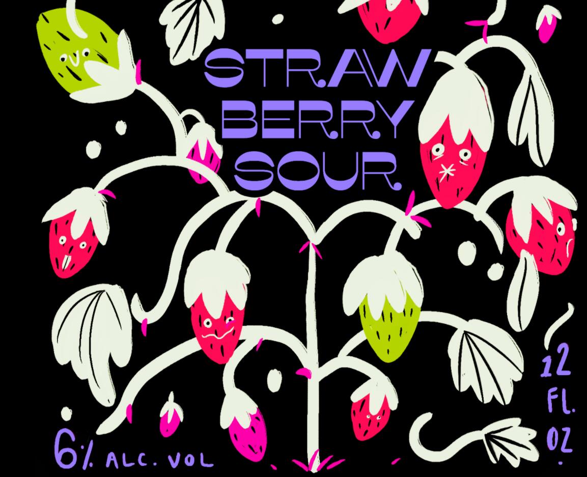 Strawberry Sour 草莓酸易拉罐啤酒包裝設(shè)計(jì)黑底草莓插畫設(shè)計(jì)