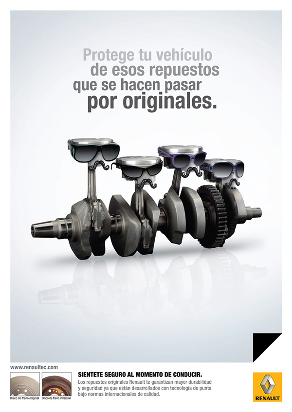 雷諾汽車原廠汽車配件平面廣告設(shè)計，不要假冒配件傷害