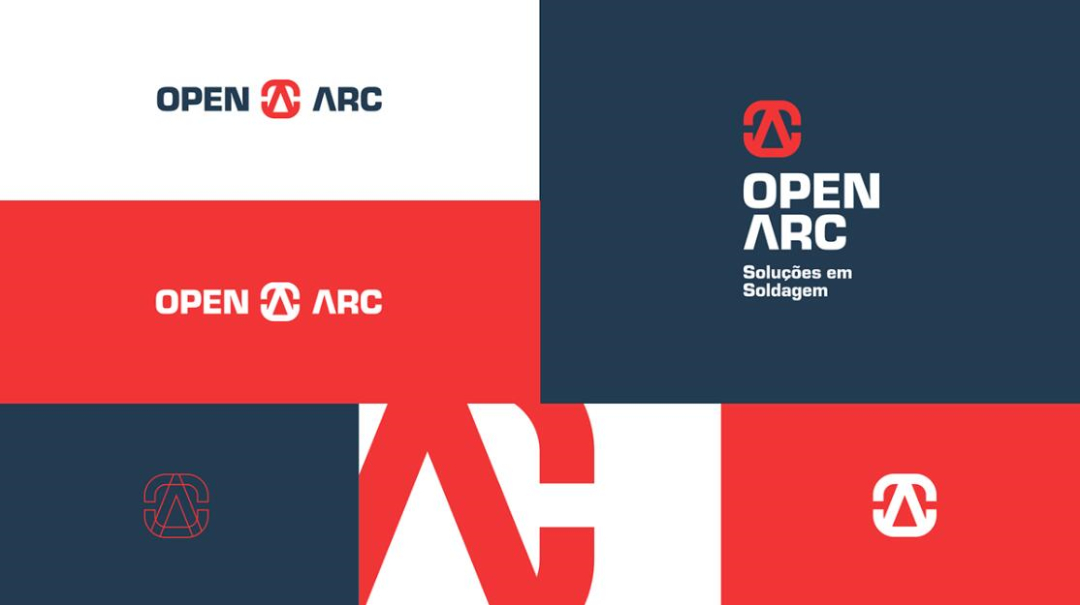 Open Arc 焊接解決方案公司企業(yè)視覺形象識別設(shè)計，字母O+A電弧打開圖形