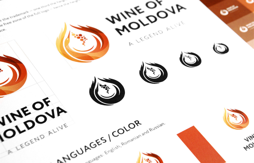 摩爾多瓦釀酒師協(xié)會(huì)logo設(shè)計(jì)“地圖+酒滴+葡萄+白鸛展翅+火”