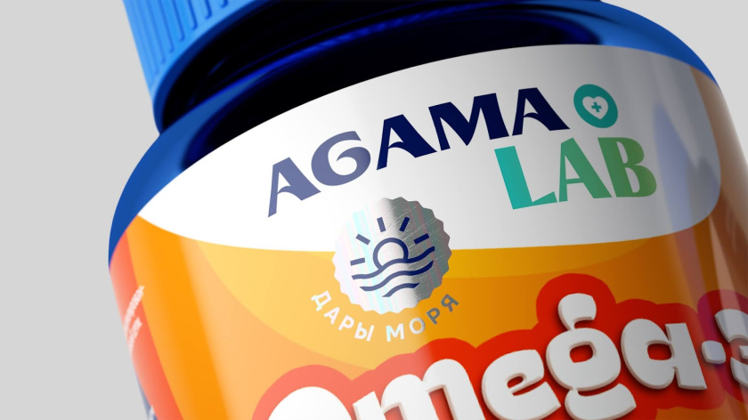 Agama lab魚肝油Omega-3魚油保健品包裝設計，注重信息分類處理