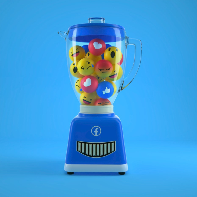facebook 表情符號在榨汁機中的 3D 設計