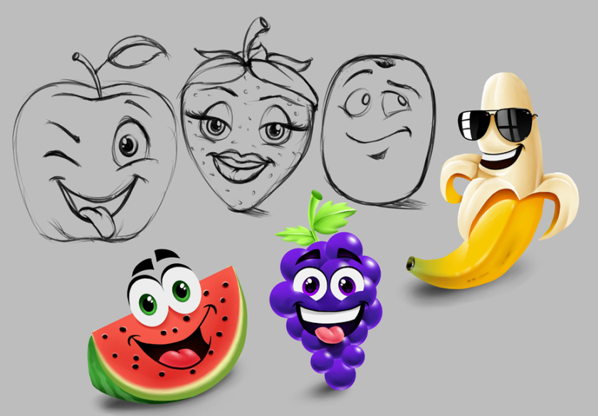 水果表情符號設計和草圖