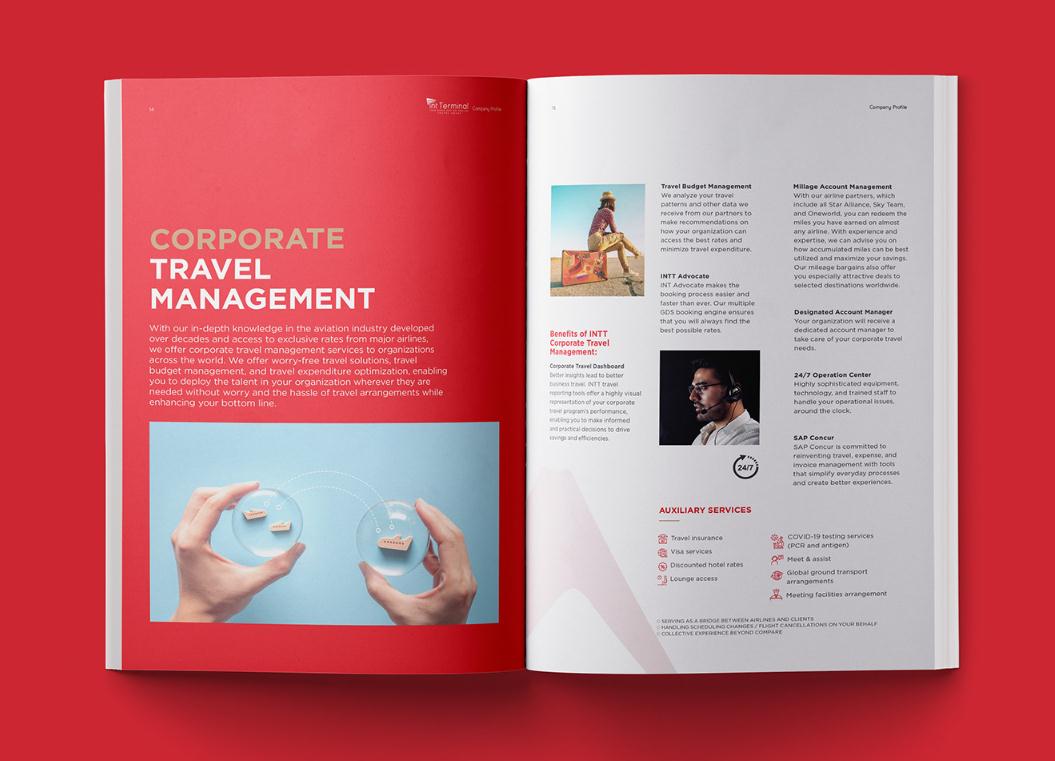 Terminal定制旅游公司宣傳畫冊設(shè)計(jì)“紅藍(lán)配色”，全方位的服務(wù)
