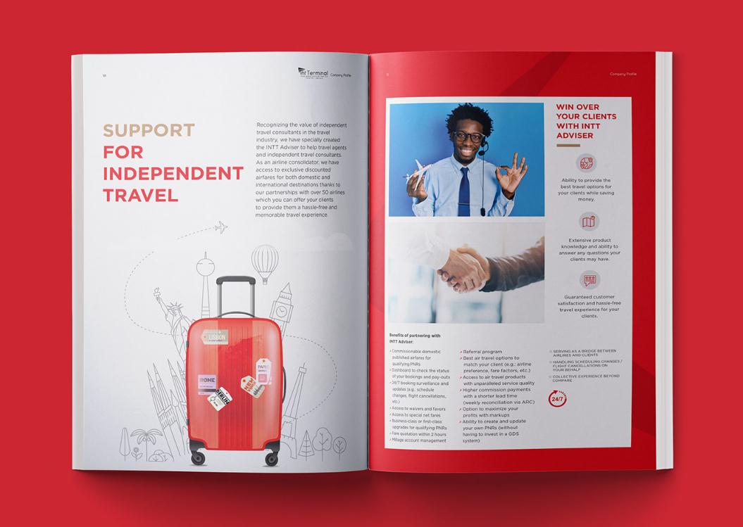 Terminal定制旅游公司宣傳畫冊設(shè)計(jì)“紅藍(lán)配色”，全方位的服務(wù)