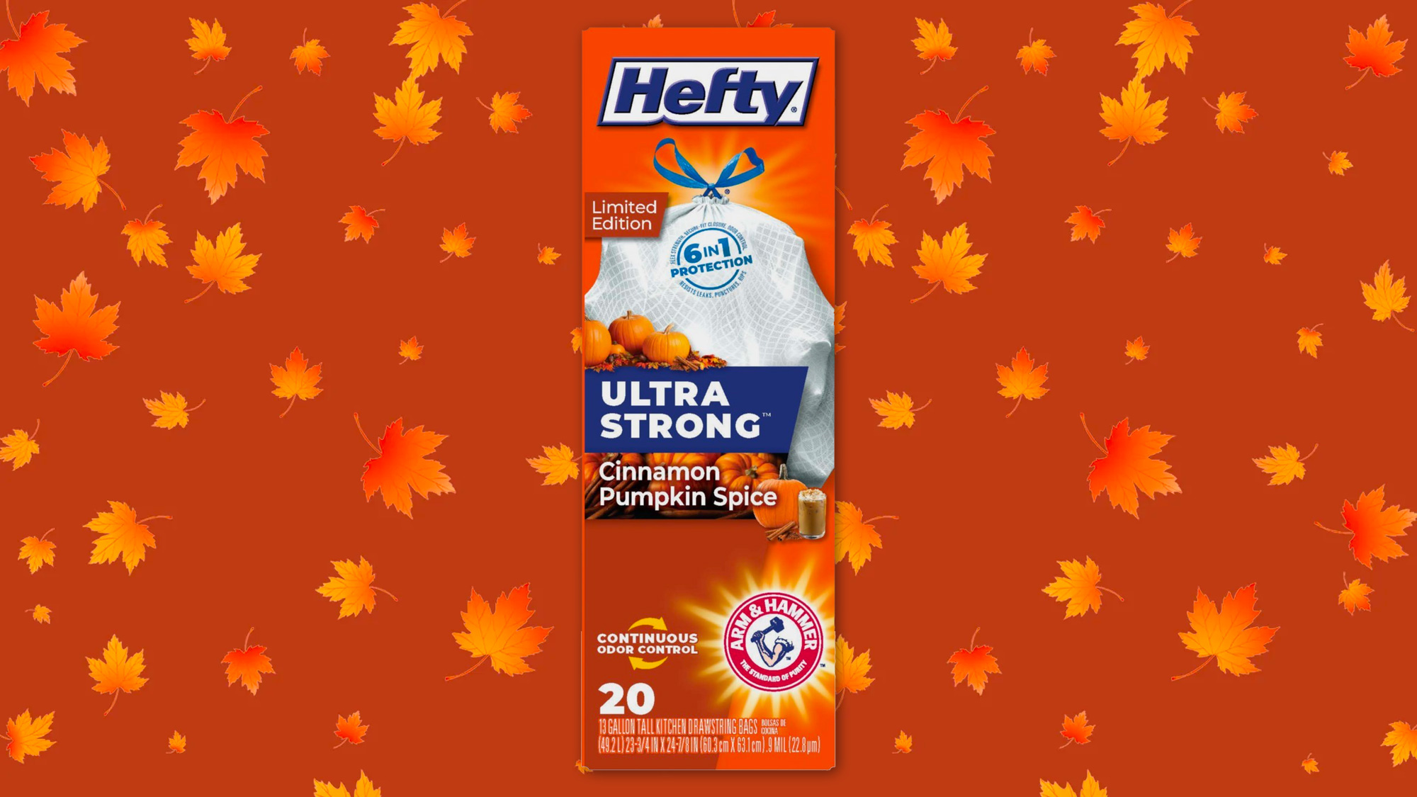 Hefty南瓜香味垃圾袋包裝設(shè)計(jì)，藍(lán)色與橙色的強(qiáng)對(duì)比醒目設(shè)計(jì)