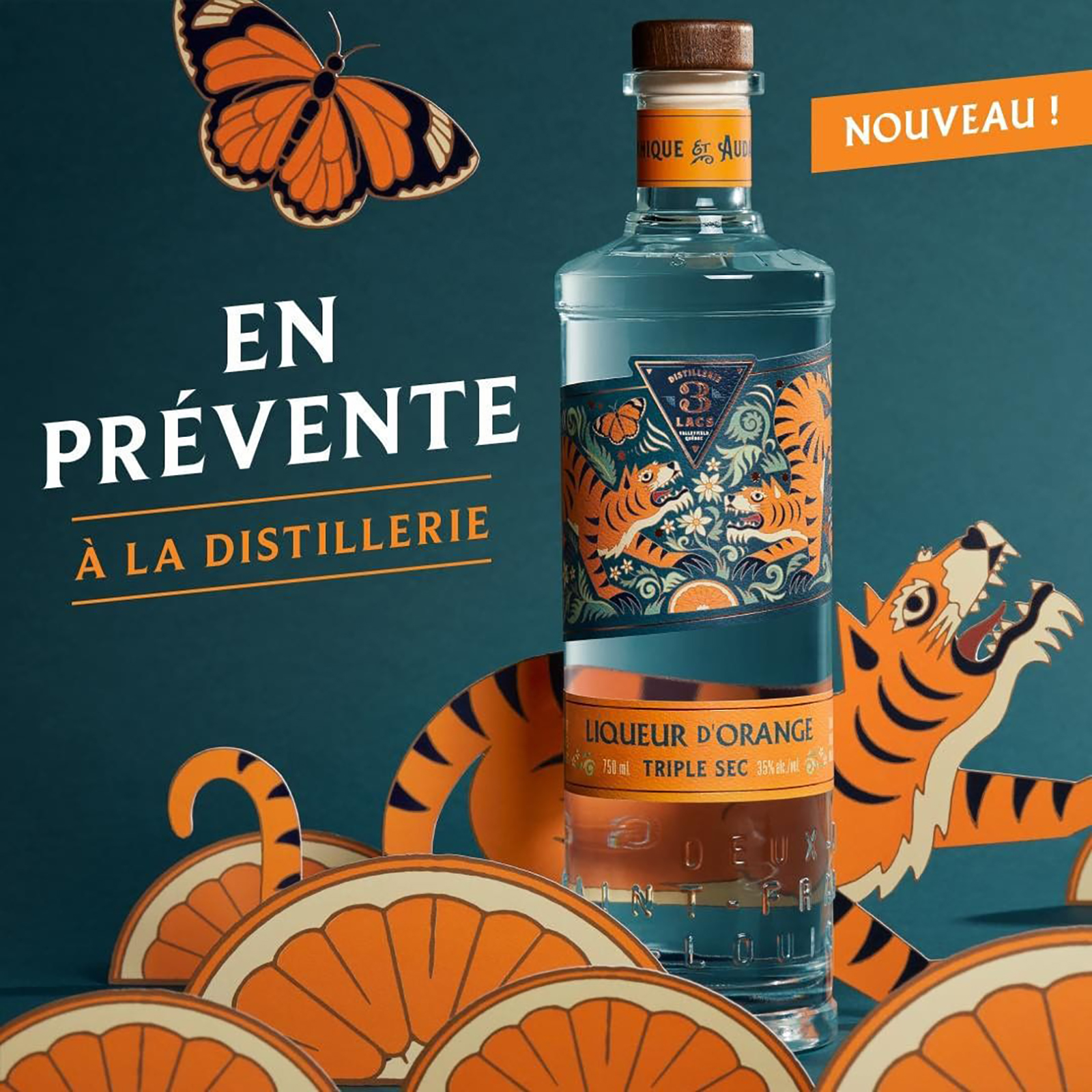 DISTILLERIE 橙利口酒包裝設(shè)計，老虎蝴蝶蝴蝶插圖設(shè)計