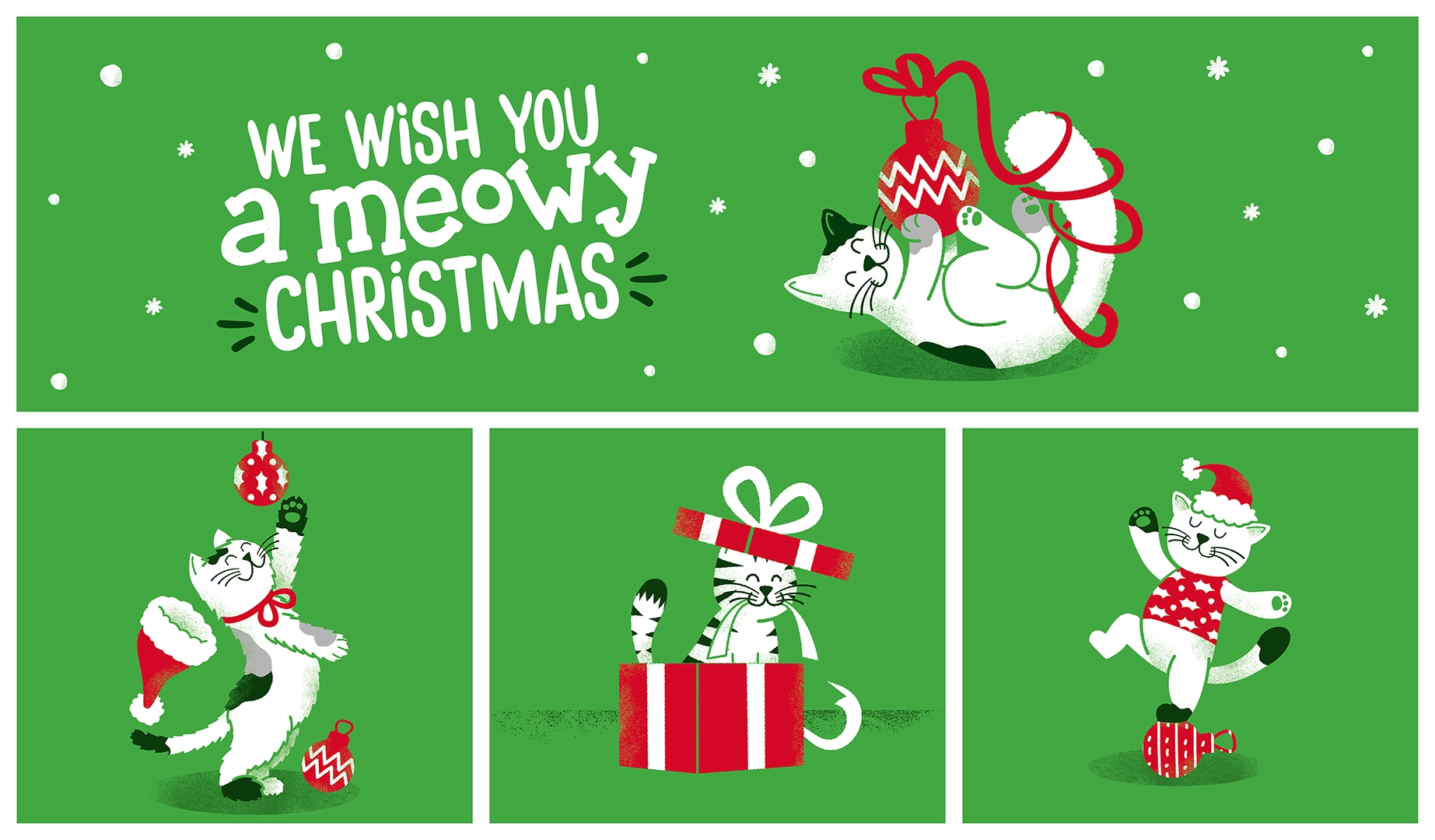 Webbox寵物食品用品貓糧狗糧圣誕節(jié)節(jié)日包裝設(shè)計，調(diào)皮搗蛋寵物插圖