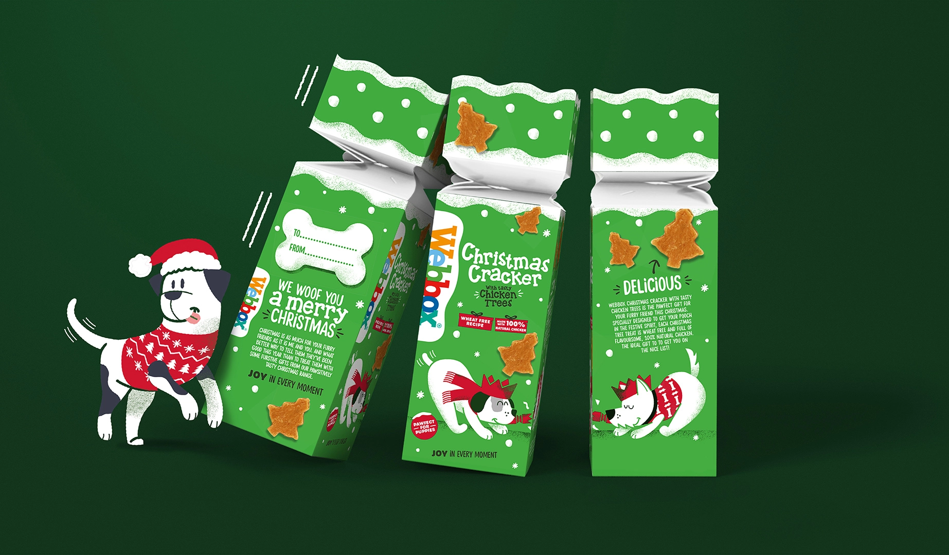 Webbox寵物食品用品貓糧狗糧圣誕節(jié)節(jié)日包裝設(shè)計，調(diào)皮搗蛋寵物插圖