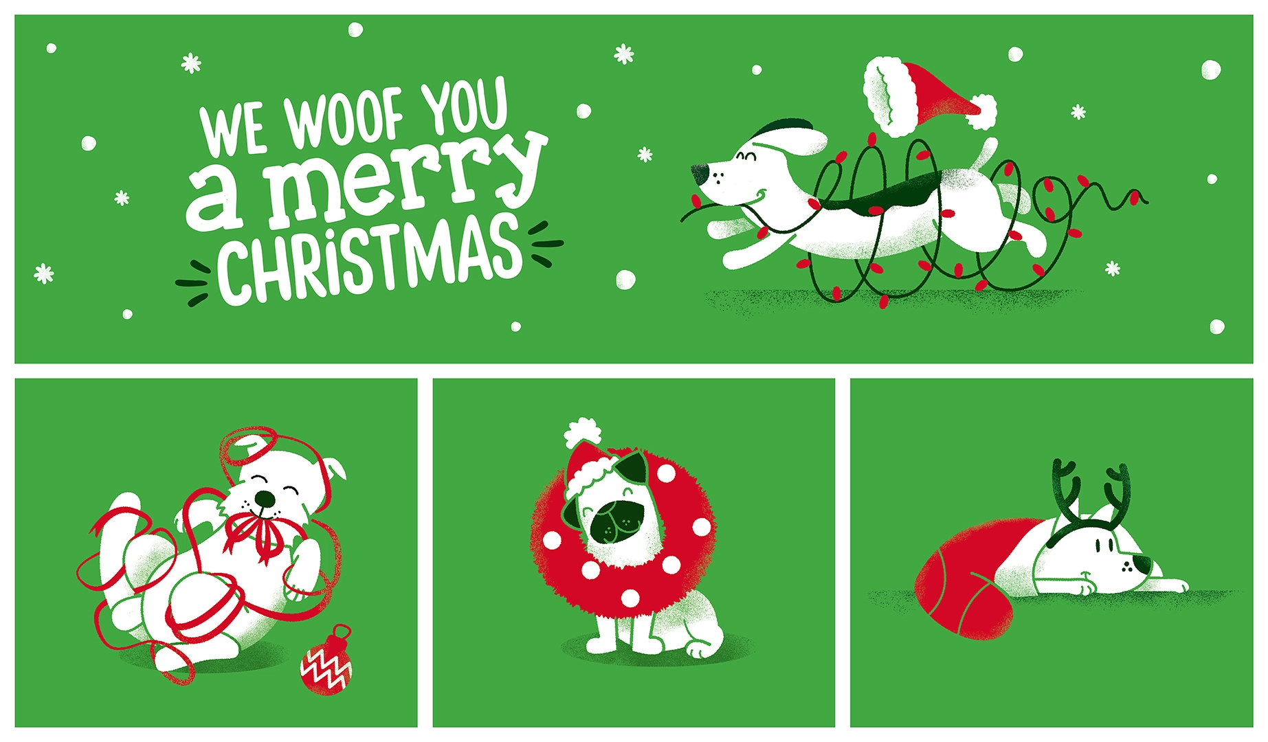 Webbox寵物食品用品貓糧狗糧圣誕節(jié)節(jié)日包裝設(shè)計，調(diào)皮搗蛋寵物插圖