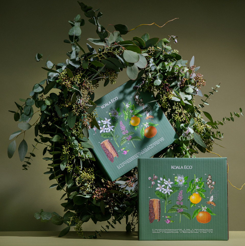 koala 植物精油綠色禮盒包裝設(shè)計,自然精致的植物花卉昆蟲插畫 koala 植物精油綠色禮盒包裝設(shè)計,自然精致的植物花卉昆蟲插畫
