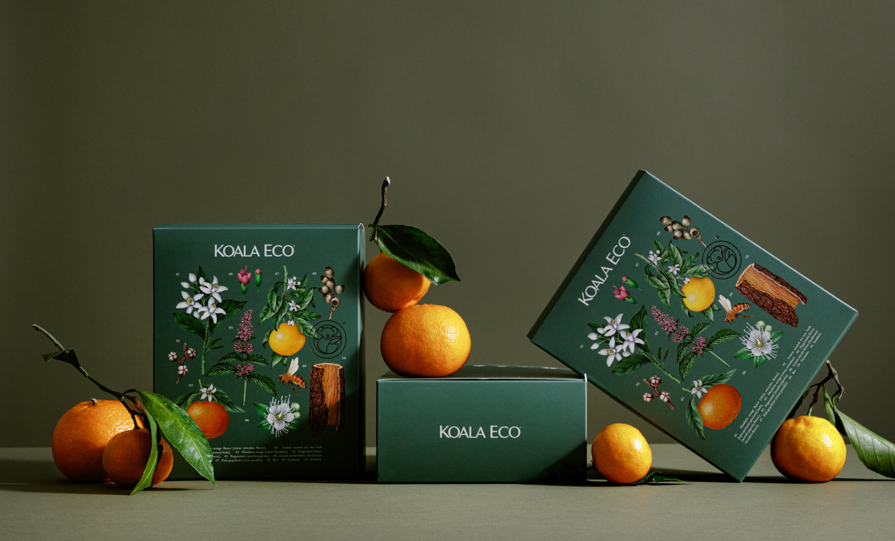 koala 植物精油綠色禮盒包裝設(shè)計,自然精致的植物花卉昆蟲插畫 koala 植物精油綠色禮盒包裝設(shè)計,自然精致的植物花卉昆蟲插畫
