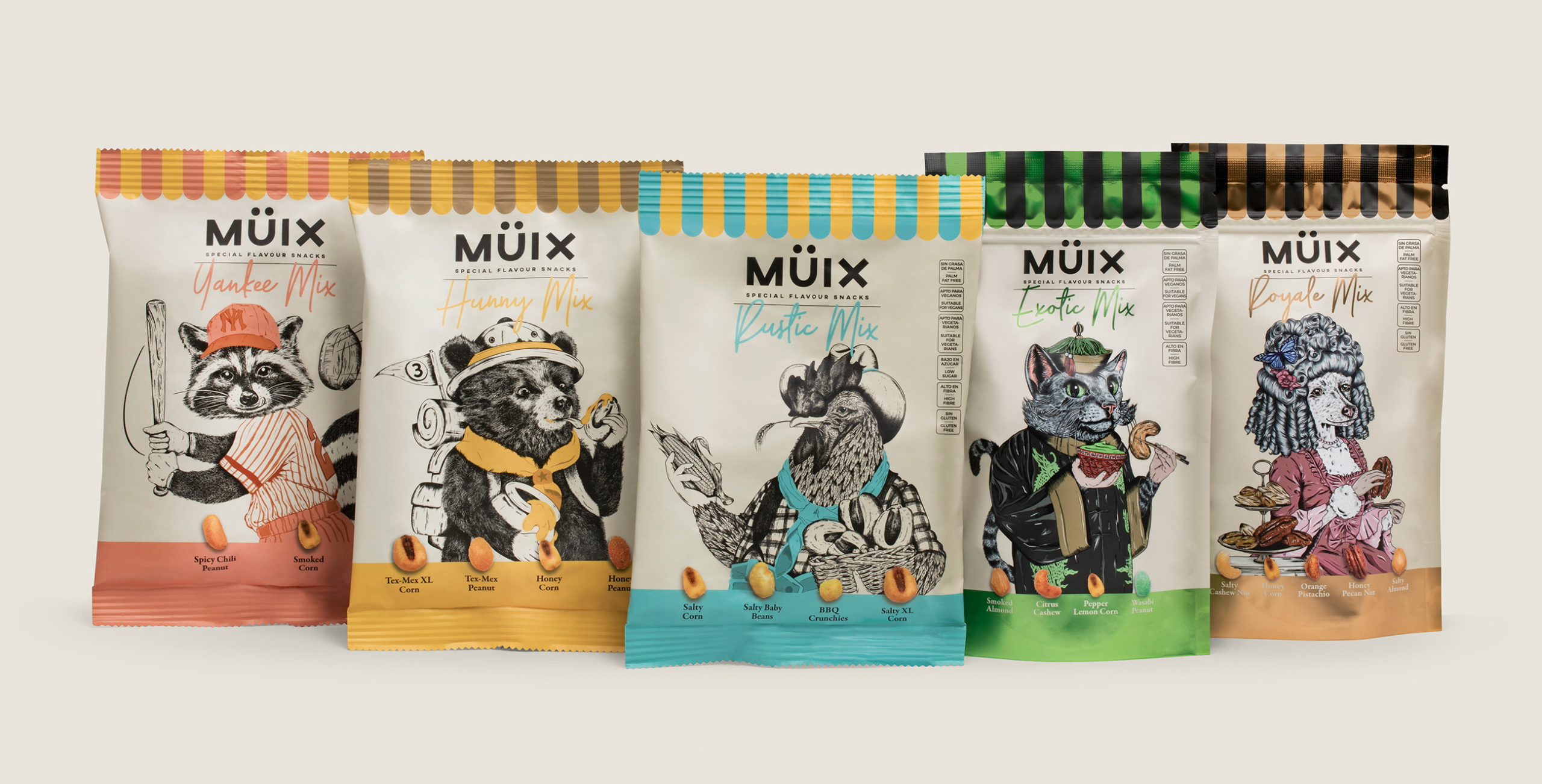 Müix混合口味堅果食品包裝設(shè)計“動物擬人”插畫 Müix混合口味堅果食品包裝設(shè)計“動物擬人”插畫