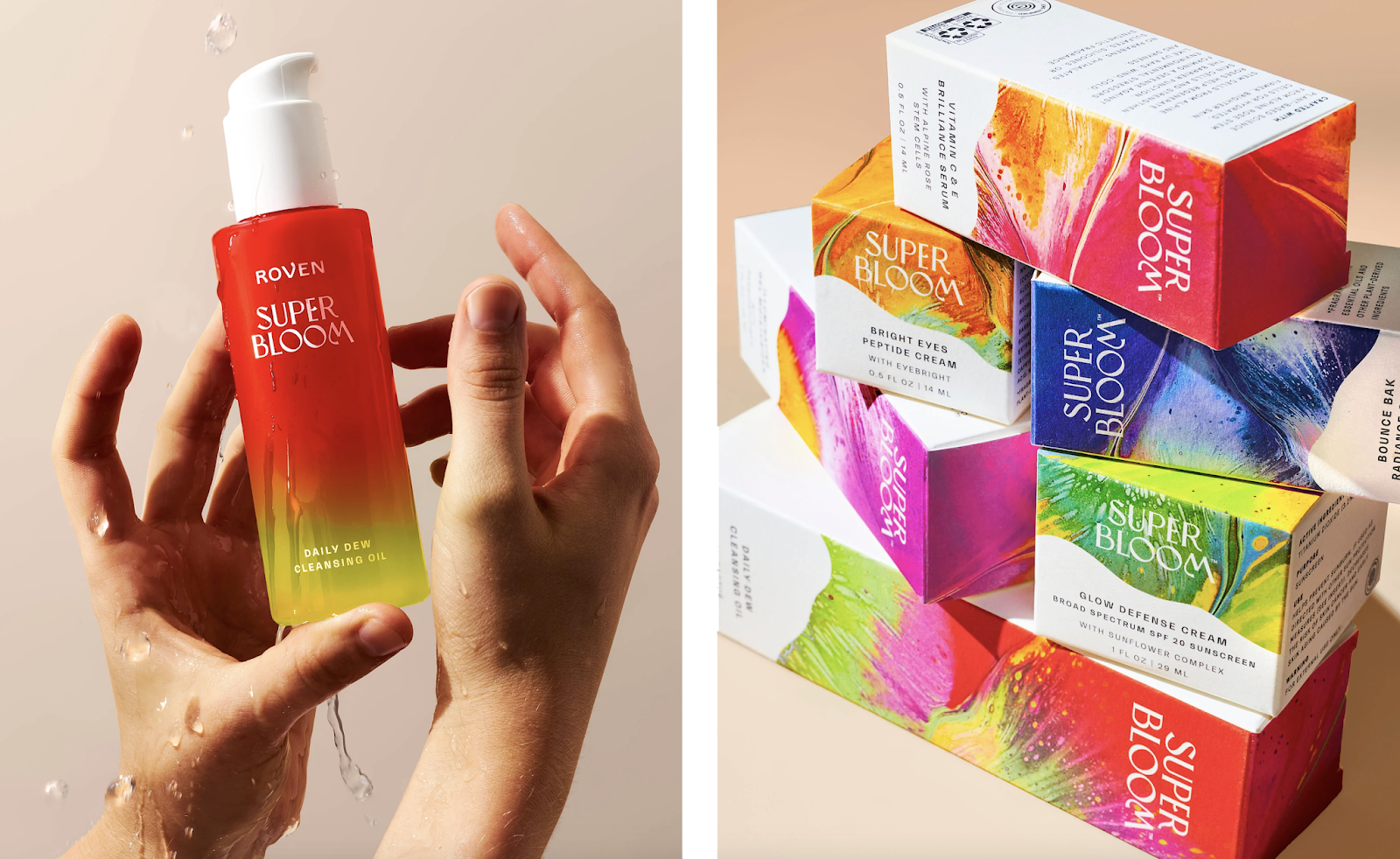 Superbloom 純植物素化妝品包裝設計，漸變水彩綻放女性美麗