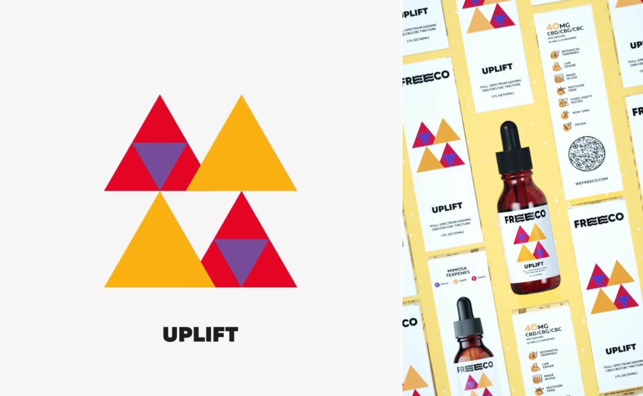 freeco天然大麻提取物滴劑藥品包裝設(shè)計(jì)，抽象幾何圖案組合