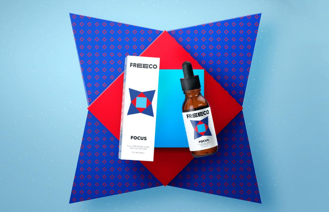 freeco天然大麻提取物滴劑藥品包裝設(shè)計(jì)，抽象幾何圖案組合