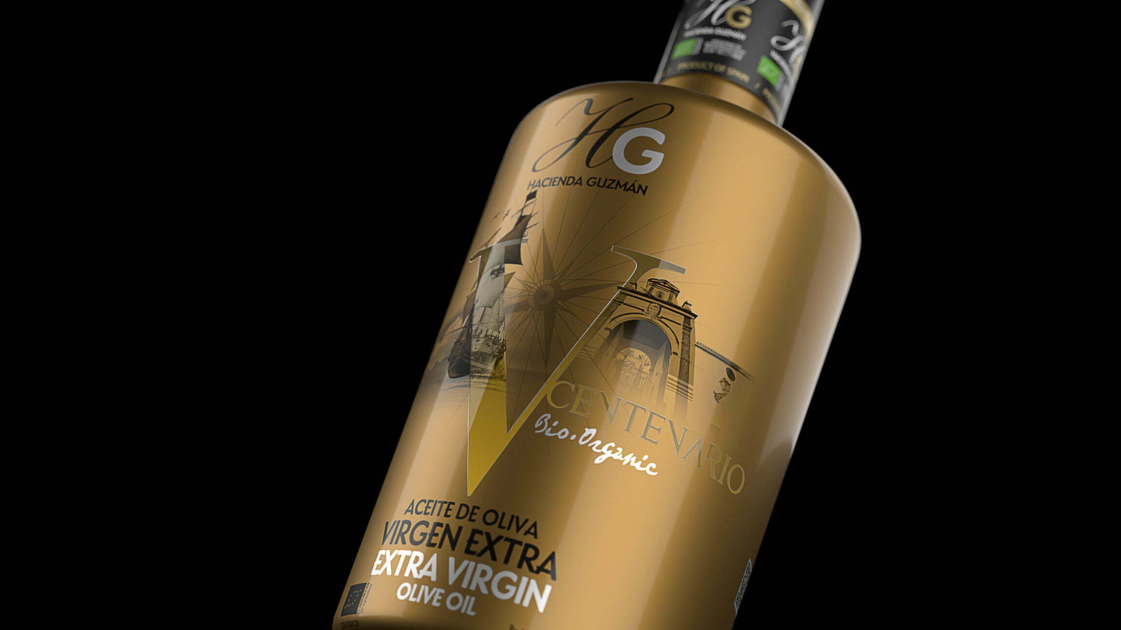古茲曼莊園 V CENTENARIO橄欖油金裝包裝設(shè)計“城堡+v
