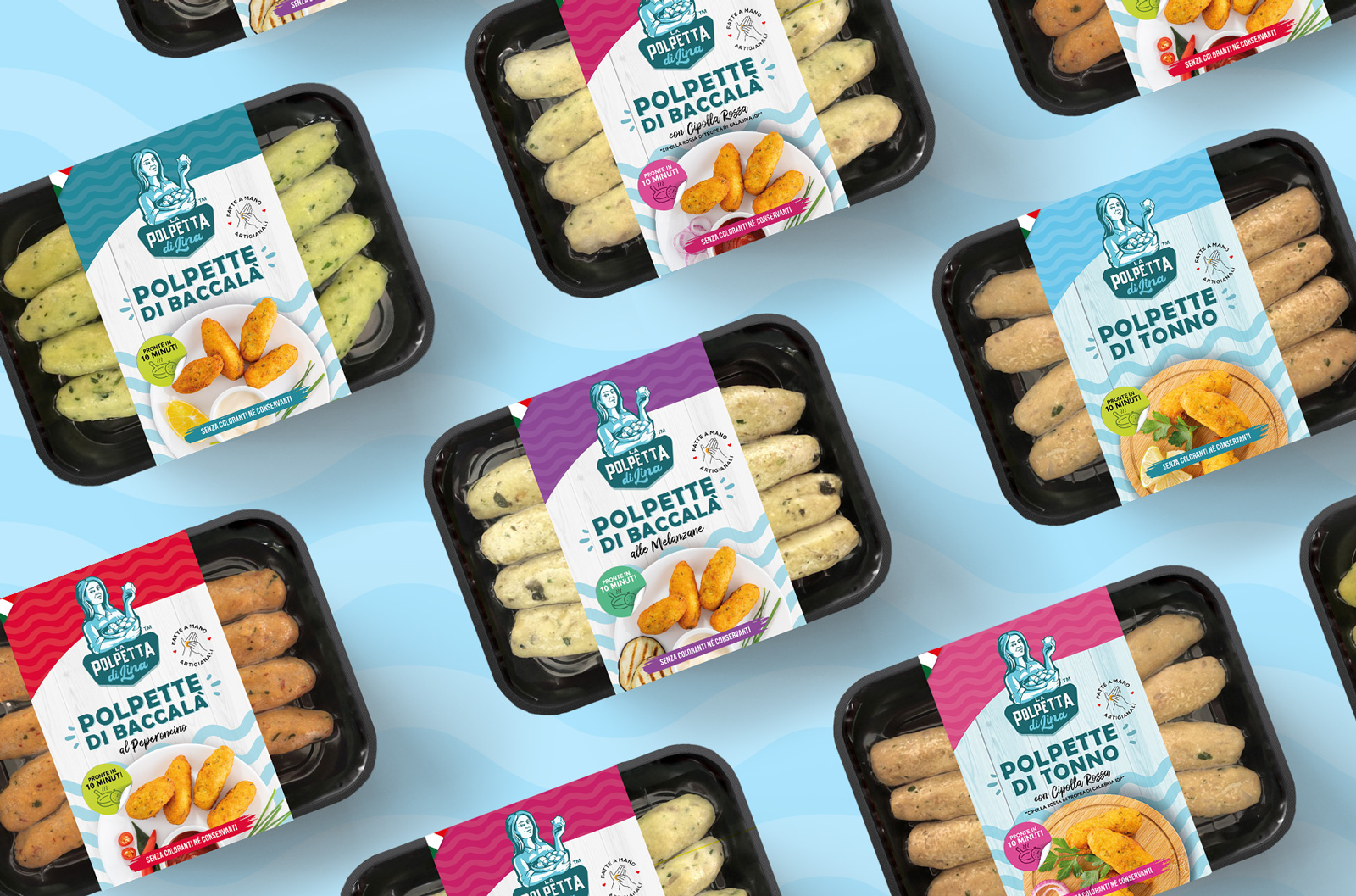 意大利莉娜魚丸包裝設(shè)計,藝術(shù)人物;logo+明亮配色 意大利莉娜魚丸包裝設(shè)計,藝術(shù)人物;logo+明亮配色