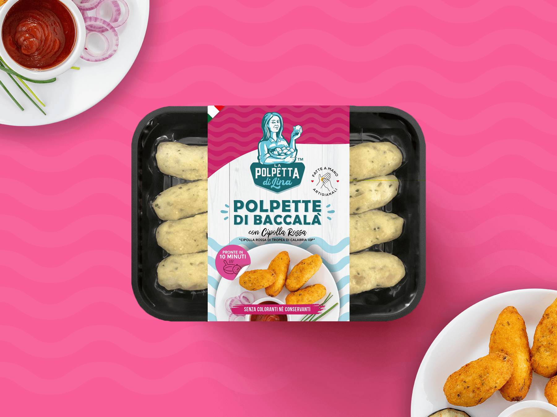 意大利莉娜魚丸包裝設(shè)計,藝術(shù)人物;logo+明亮配色 意大利莉娜魚丸包裝設(shè)計,藝術(shù)人物;logo+明亮配色