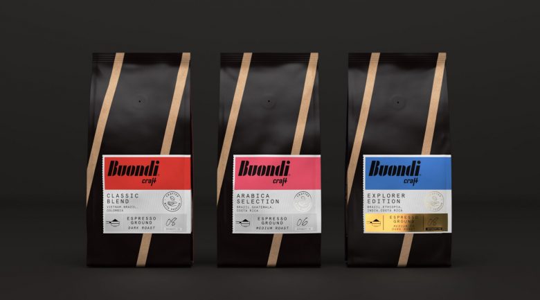 Buondi 咖啡標(biāo)簽貼紙包裝設(shè)計(jì)與字母中間切開(kāi)標(biāo)志設(shè)計(jì) Buondi 咖啡標(biāo)簽貼紙包裝設(shè)計(jì)與字母中間切開(kāi)標(biāo)志設(shè)計(jì)