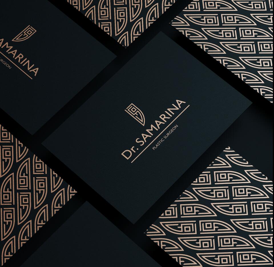 Dr.samarina 美容整形診所醫(yī)院logo設(shè)計，“字母DSO+手術(shù)刀”圖形創(chuàng)意