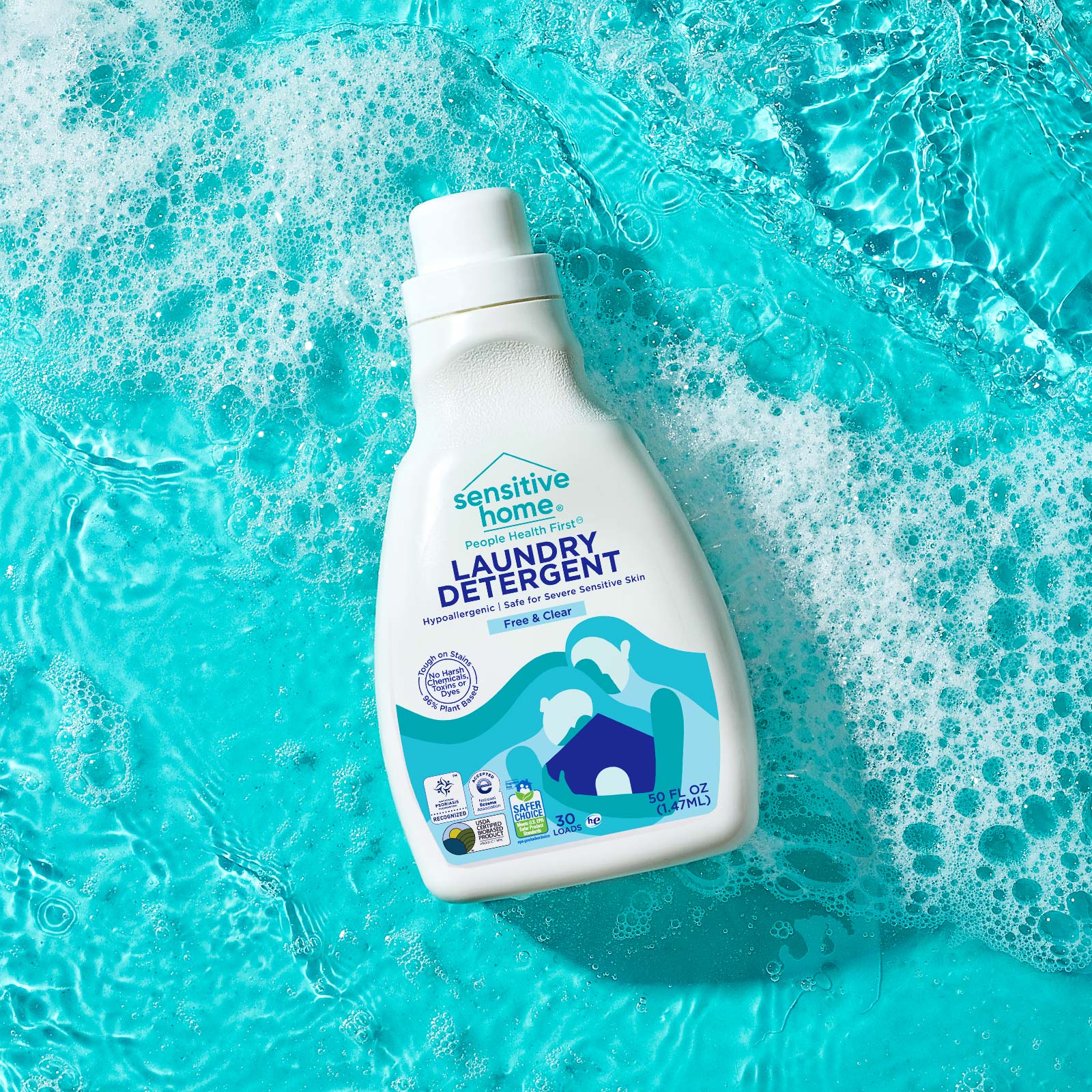 Sensitive Home敏感家居家用清潔劑洗衣液洗碗液logo設(shè)計(jì)包裝設(shè)計(jì)，兩個(gè)長(zhǎng)發(fā)女人擁抱房子插畫(huà)