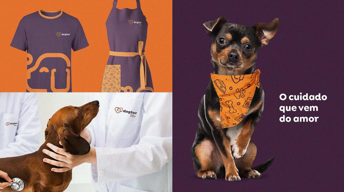 Dogtor 寵物醫(yī)院獸醫(yī)診所logo設(shè)計vi設(shè)計，愛心+醫(yī)生+狗