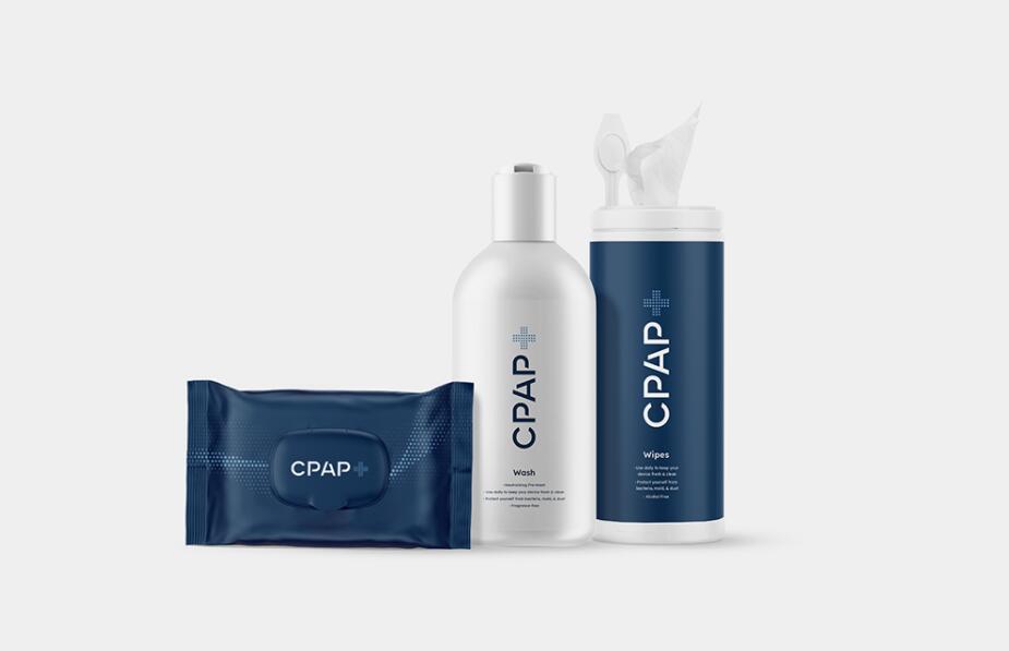 CPAP+睡眠呼吸暫停通氣治療醫(yī)療設備品牌logo設計視覺形象vi設計“圓點氣流”圖案