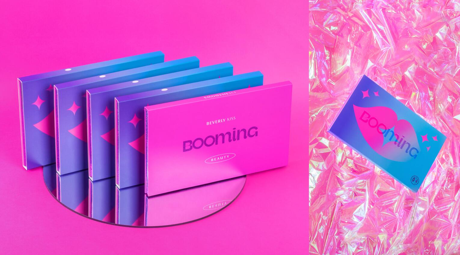 BOOMING 彩妝化妝品包裝設(shè)計(jì)，“粉金漸變色”金屬箔和閃光裝飾設(shè)計(jì)